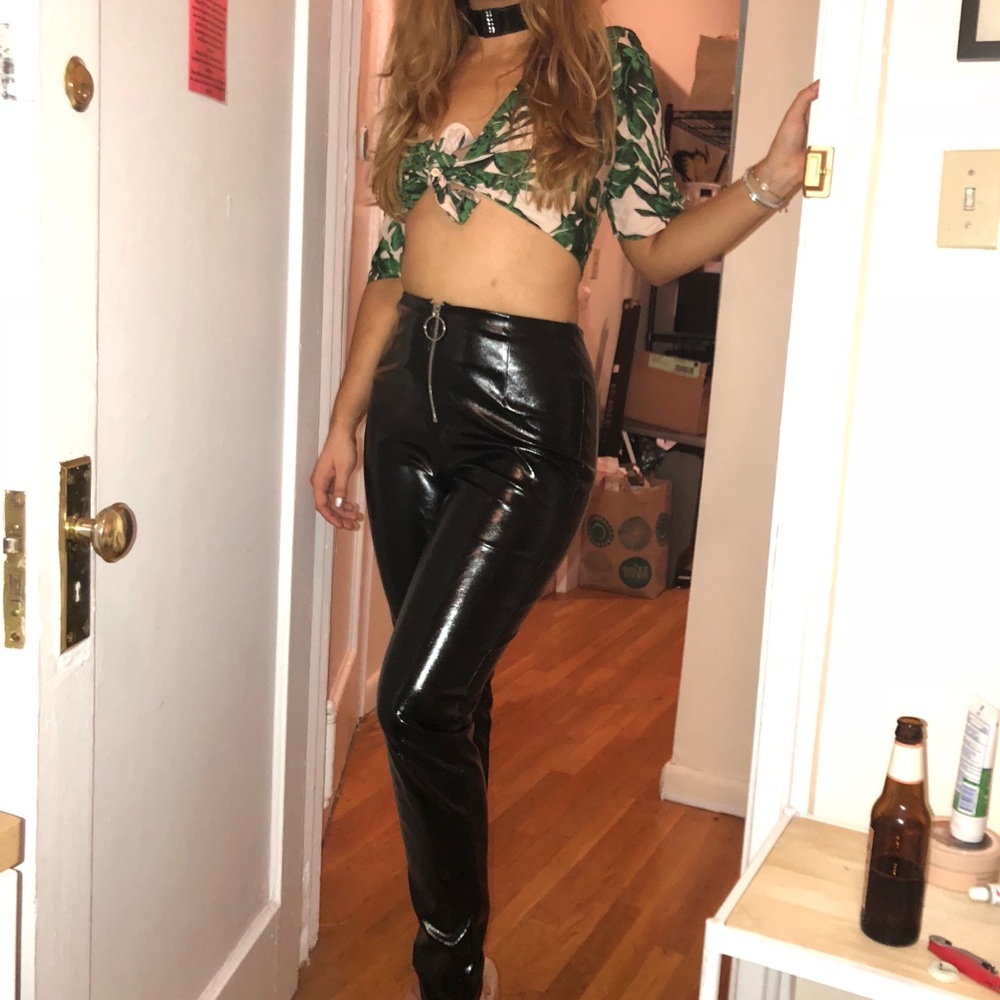I.Am.Gia Black PVC Winona Pants Faux Leather Zip